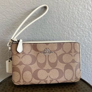 Coach Monogram Canvas Wristlet in Brown and White